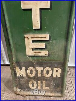 VINTAGE 1947s EMBOSSED QUAKER STATE MOTOR OIL ADVERTISING SIGN 6' X 1' APROX