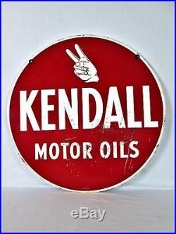 VINTAGE 1950s KENDALL MOTOR OIL GAS STATION 2 SIDED 24 METAL SIGN