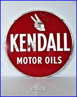 VINTAGE 1950s KENDALL MOTOR OIL GAS STATION 2 SIDED 24 METAL SIGN
