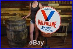 VINTAGE 30 2 SIDED VALVOLINE MOTOR OIL SIGN 60's Marine Products RARE NOS wow