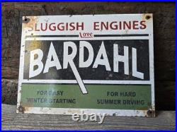 VINTAGE BARDAHL MOTOR OIL PORCELAIN SIGN, SLUGGISH ENGINES LIVE BARDAHL 10x7.5