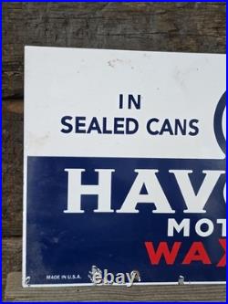 VINTAGE HAVOLINE MOTOR OIL PORCELAIN SIGN'WAXFREE' CAR GAS AUTO APX 21x11