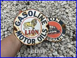 VINTAGE LION MOTOR OIL PORCELAIN SIGN GAS PUMP PETROLIANA 6 Petroleum DIESEL