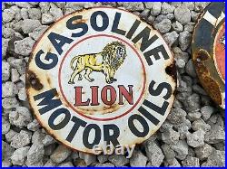 VINTAGE LION MOTOR OIL PORCELAIN SIGN GAS PUMP PETROLIANA 6 Petroleum DIESEL