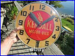 VINTAGE ORIGINAL 1950's 60's KENDALL MOTOR OIL LIGHTED CLOCK RUNS GREAT