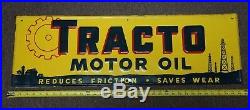 VINTAGE ORIGINAL 1950's TRACTO MOTOR OIL EMBOSSED METAL SIGN AMAZING CONDITION