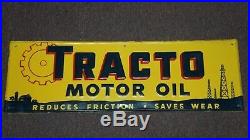 VINTAGE ORIGINAL 1950's TRACTO MOTOR OIL EMBOSSED METAL SIGN AMAZING CONDITION