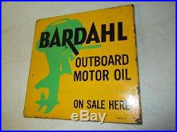 VINTAGE ORIGINAL 3-58 Bardahl OUTBOARD MOTOR OIL ON SALE HERE PORCELIN SIGN