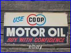 VINTAGE ORIGINAL C. 1940s CO-OP MOTOR OIL SIGN GAS STATION