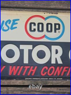 VINTAGE ORIGINAL C. 1940s CO-OP MOTOR OIL SIGN GAS STATION