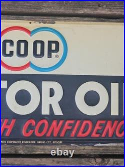 VINTAGE ORIGINAL C. 1940s CO-OP MOTOR OIL SIGN GAS STATION