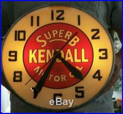 VINTAGE PAM KENDALL SUPERB MOTOR OIL ADVERTISING LIGHTED CLOCK SIGN 1950's
