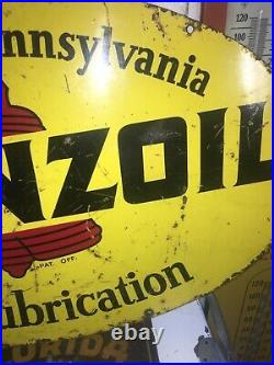 VINTAGE PENNZOIL MOTOR OIL SIGN Double Sided 18X 31. 1969