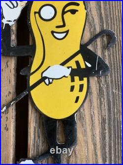 VINTAGE PLANTERS MR. PEANUT 12x6 MOTOR OIL GAS PUMP PLATE PORCELAIN SIGN