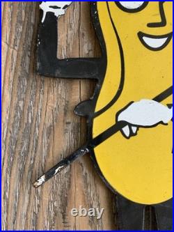VINTAGE PLANTERS MR. PEANUT 12x6 MOTOR OIL GAS PUMP PLATE PORCELAIN SIGN