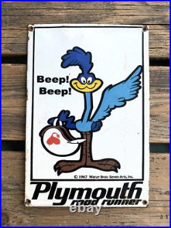VINTAGE PLYMOUTH road runner 12x8 RACING GASOLINE PORCELAIN GAS MOTOR OIL SIGN VINTAGE PLYMOUTH road runner 12x8 RACING GASOLINE PORCELAIN GAS MOTOR OIL SIGN