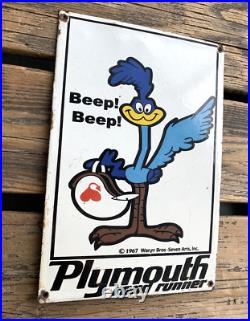 VINTAGE PLYMOUTH road runner 12x8 RACING GASOLINE PORCELAIN GAS MOTOR OIL SIGN VINTAGE PLYMOUTH road runner 12x8 RACING GASOLINE PORCELAIN GAS MOTOR OIL SIGN