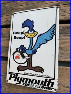 VINTAGE PLYMOUTH road runner 12x8 RACING GASOLINE PORCELAIN GAS MOTOR OIL SIGN VINTAGE PLYMOUTH road runner 12x8 RACING GASOLINE PORCELAIN GAS MOTOR OIL SIGN