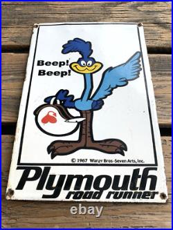 VINTAGE PLYMOUTH road runner 12x8 RACING GASOLINE PORCELAIN GAS MOTOR OIL SIGN VINTAGE PLYMOUTH road runner 12x8 RACING GASOLINE PORCELAIN GAS MOTOR OIL SIGN