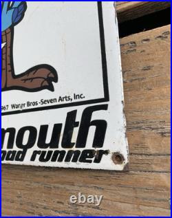 VINTAGE PLYMOUTH road runner 12x8 RACING GASOLINE PORCELAIN GAS MOTOR OIL SIGN VINTAGE PLYMOUTH road runner 12x8 RACING GASOLINE PORCELAIN GAS MOTOR OIL SIGN