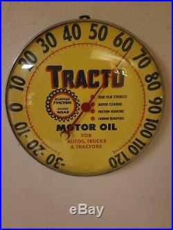 VINTAGE TRACTO MOTOR OIL Round Advertising Thermometer Sign Gas Station