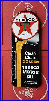 VINTAGE Texaco Motor Oil Clean Clear GoldenThermometer Sign