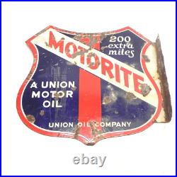 VINTAGE UNION MOTOR OIL MOTORITE PORCELAIN SIGN DOUBLE SIDED With FLANGE USED VINTAGE UNION MOTOR OIL MOTORITE PORCELAIN SIGN DOUBLE SIDED With FLANGE USED