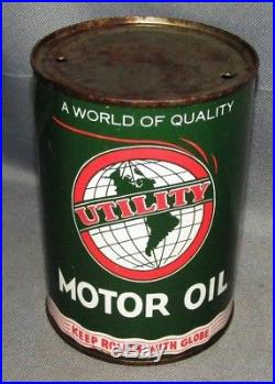 VINTAGE UTILITY MOTOR OIL CAN RARE! Globe Oil Sign Can