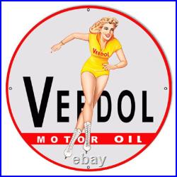 Veedol Motor Oil Pinup Girl 30 Round Heavy Duty USA Made Metal Gas Adv Sign
