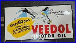 Veedol Motor Oil Porcelain Enamel Sign 48 X 24 Inches