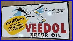 Veedol Motor Oil Porcelain Enamel Sign 48 X 24 Inches