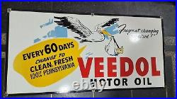 Veedol Motor Oil Porcelain Enamel Sign 48 X 24 Inches