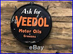 Veedol Motor Oil double sided porcelain sign with ring