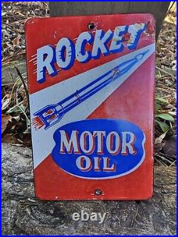 Vinage 1960's Rocket Motor Oil Porcelain Sign