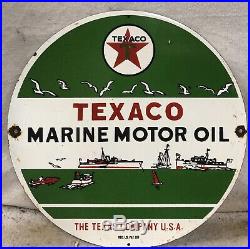 Vintage 11.75 Texaco Marine Motor Oil Porcelain Sign