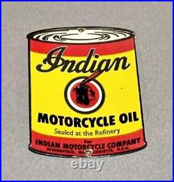 Vintage 12 Indian Motorcycle Motor Oil Can Porcelain Sign Car Gas Oil Truck