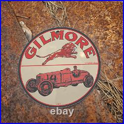 Vintage 1903 Gilmore Lionhead Motor Oil Porcelain Gas Oil 4.5 Sign