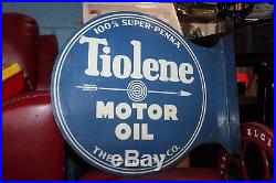 Vintage 1920-30s Tiolene Motor Oil with Arrow Logo Pure Oil Co. Flange DST Sign