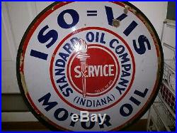 Vintage 1920's Standard ISO=VIS Motor Oil Double Sided 30 Porcelain Metal Sign