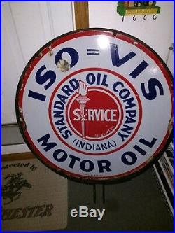 Vintage 1920's Standard ISO=VIS Motor Oil Double Sided 30 Porcelain Metal Sign