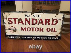 Vintage 1920s Standard Motor Oil Porcelain Advertising Sign Single Sided 36x17