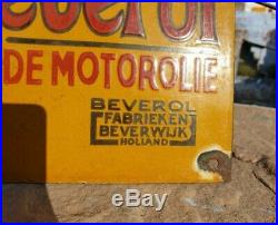 Vintage 1930's Old Antique Rare Beverol Motor Oil Porcelain Enamel Sign Board