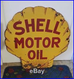 Vintage 1930's SHELL Motor Oil Porcelain Sign Original Early 2 sided