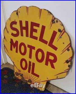 Vintage 1930's SHELL Motor Oil Porcelain Sign Original Early 2 sided