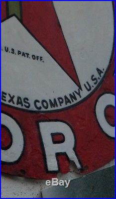 Vintage 1930's Texaco Gasoline Motor Oil 42 Porcelain Gas Station Garage Sign