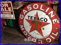 Vintage 1930s Texaco Gasoline Motor Oil 2 Sided 42 Porcelain Metal Sign