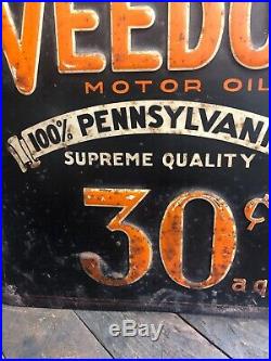 Vintage 1930s Veedol Motor Oil Sign Pennsylvania Gas Station Gas Pump Sign Rare