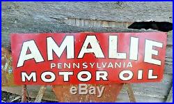 Vintage 1931 AMALIE Pennsylvania MOTOR OIL Advertising Tin Tacker Sign