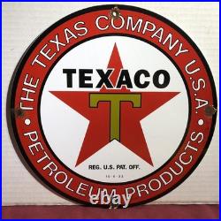 Vintage 1933 Dated Texaco Gasoline Gas Motor Oil Porcelain Petroleum Sign