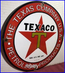 Vintage 1933 Dated Texaco Gasoline Gas Motor Oil Porcelain Petroleum Sign